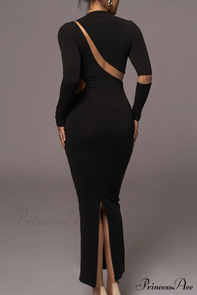 Irregular Slit Long Sleeve Dress