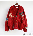 Jacket Loose Pocket Embroidery Knit Cardigan