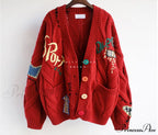 Jacket Loose Pocket Embroidery Knit Cardigan