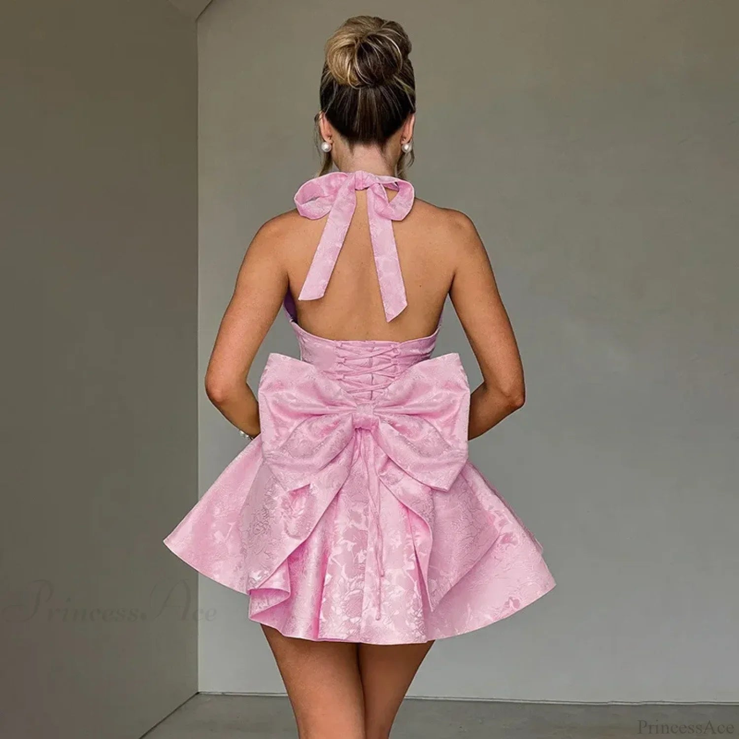 Jacquard Bow Waist Wrap Vacation Dress
