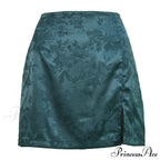 Jacquard Satin Skirt High Waist Mini
