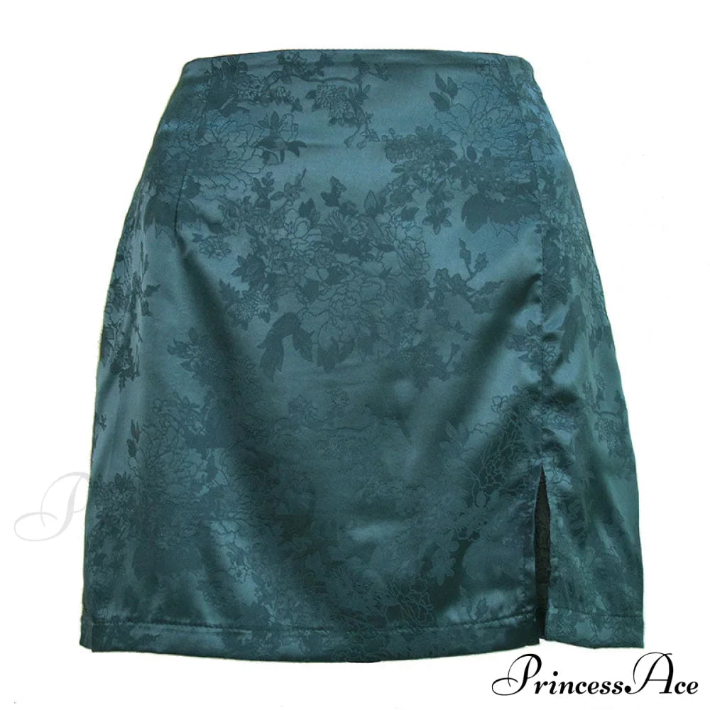 Jacquard Satin Skirt High Waist Mini