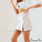 Jacquard Satin Skirt High Waist Mini