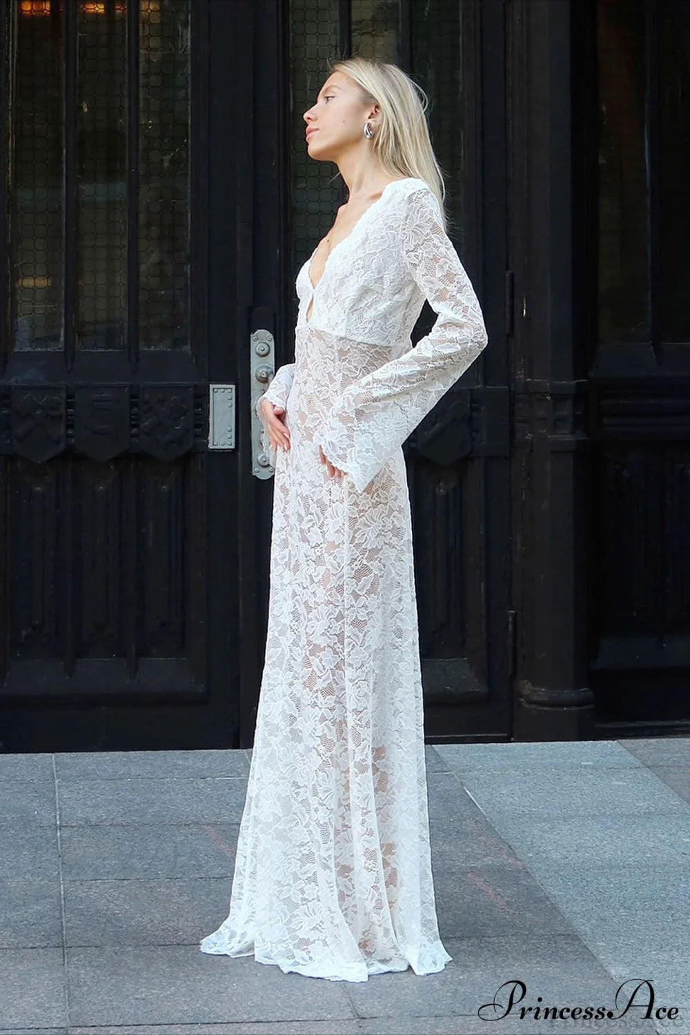 Jacquard Sheer Lace Bodycon Maxi Dress