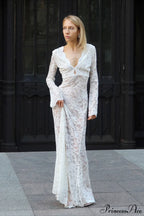 Jacquard Sheer Lace Bodycon Maxi Dress