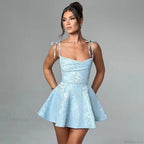 Jacquard Waist Wrap A-Line Vacation Dress