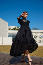 Jamie Black Floral Charming Lace Stitching Dress