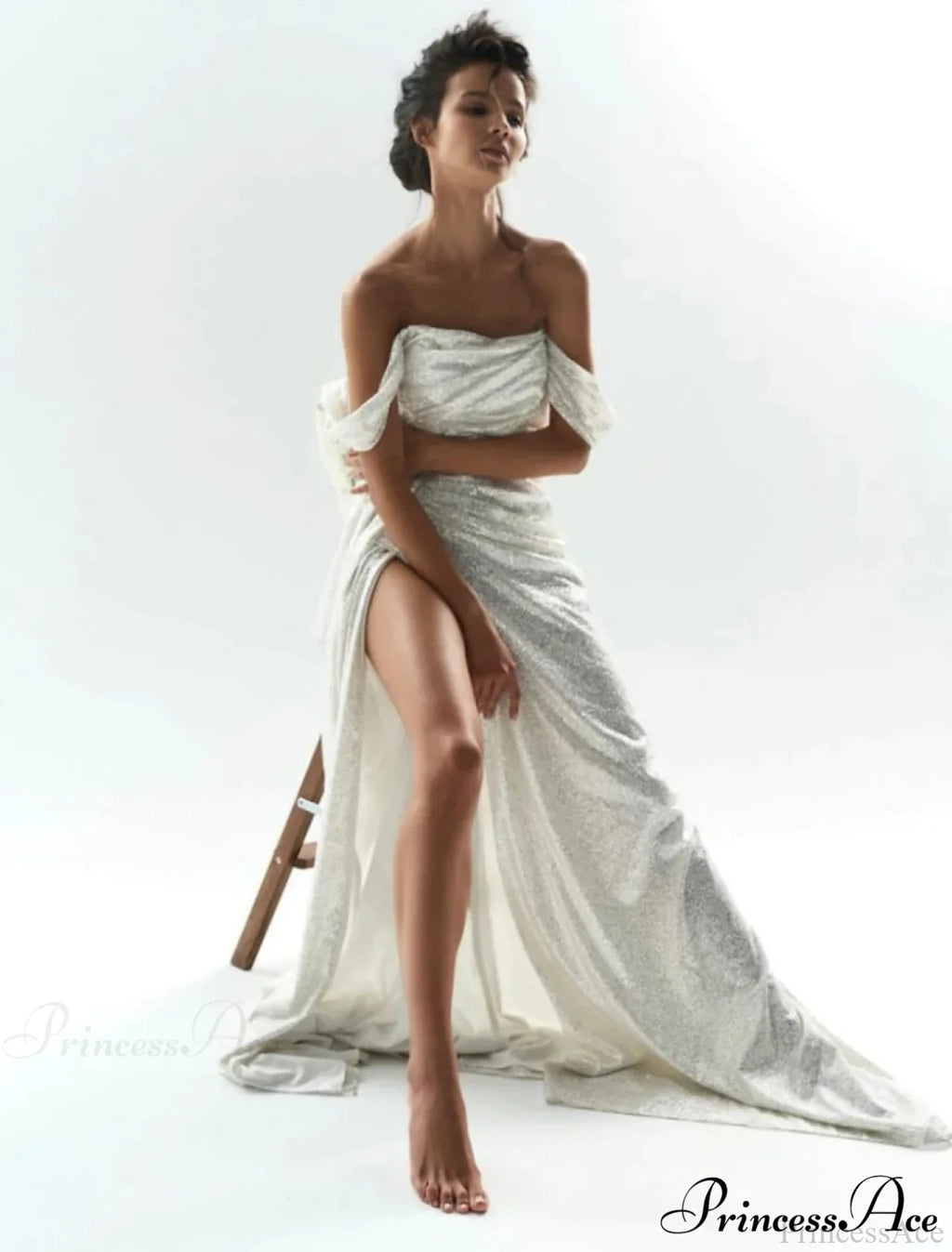 Kaliyah Formal High Charming Slit Lurex Dress