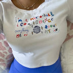 Kawaii Letter Print Crop Top T-Shirt