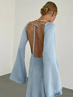 Knitted Backless Lace Up Bikini Cover