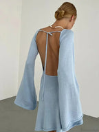 Knitted Backless Lace Up Bikini Cover