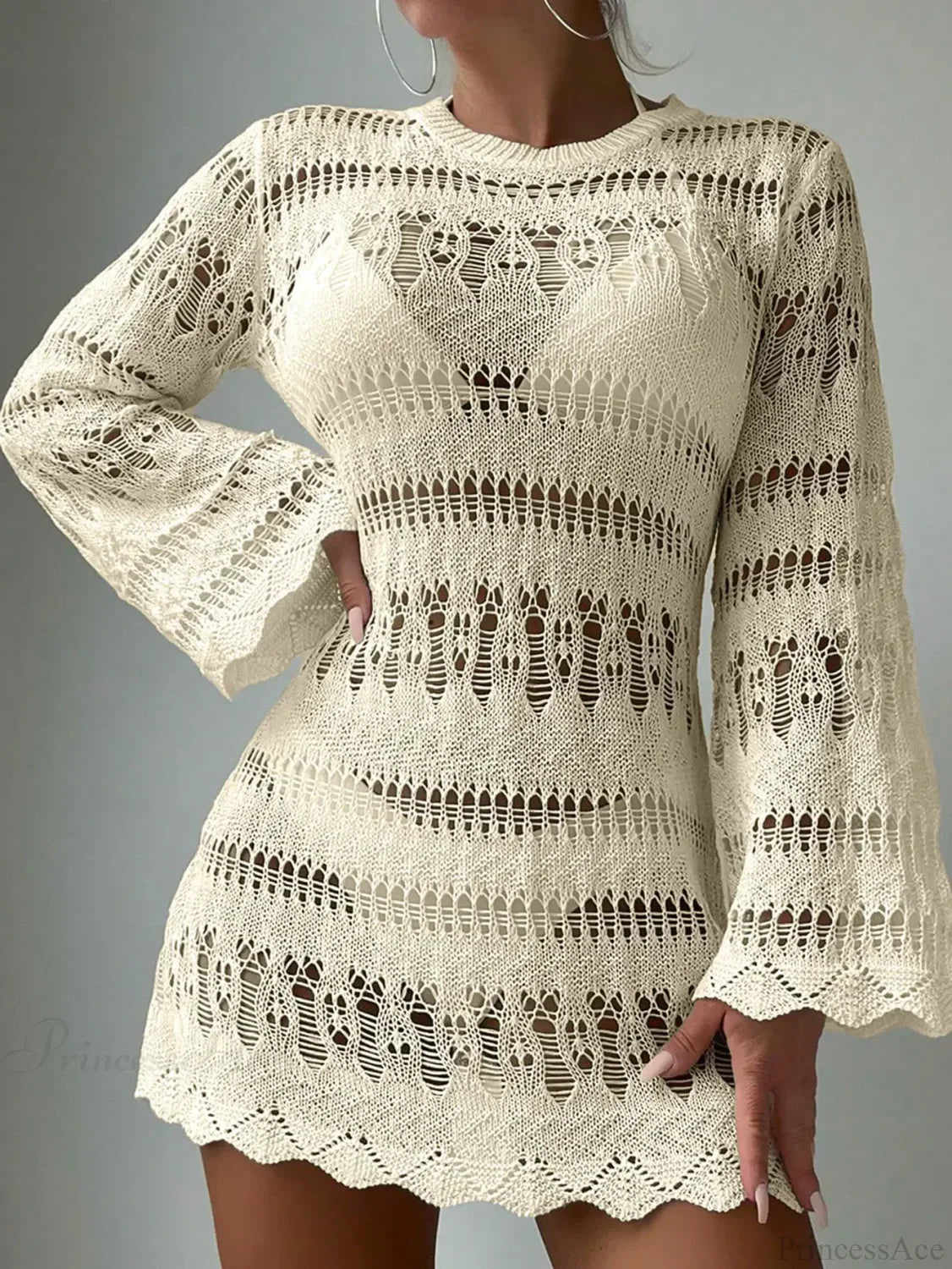 Knitted Hollow Out Backless Beach Mini Boho Dress Cover-Up