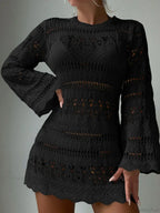 Knitted Hollow Out Backless Beach Mini Boho Dress Cover-Up