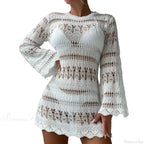 Knitted Hollow Out Backless Beach Mini Boho Dress Cover-Up