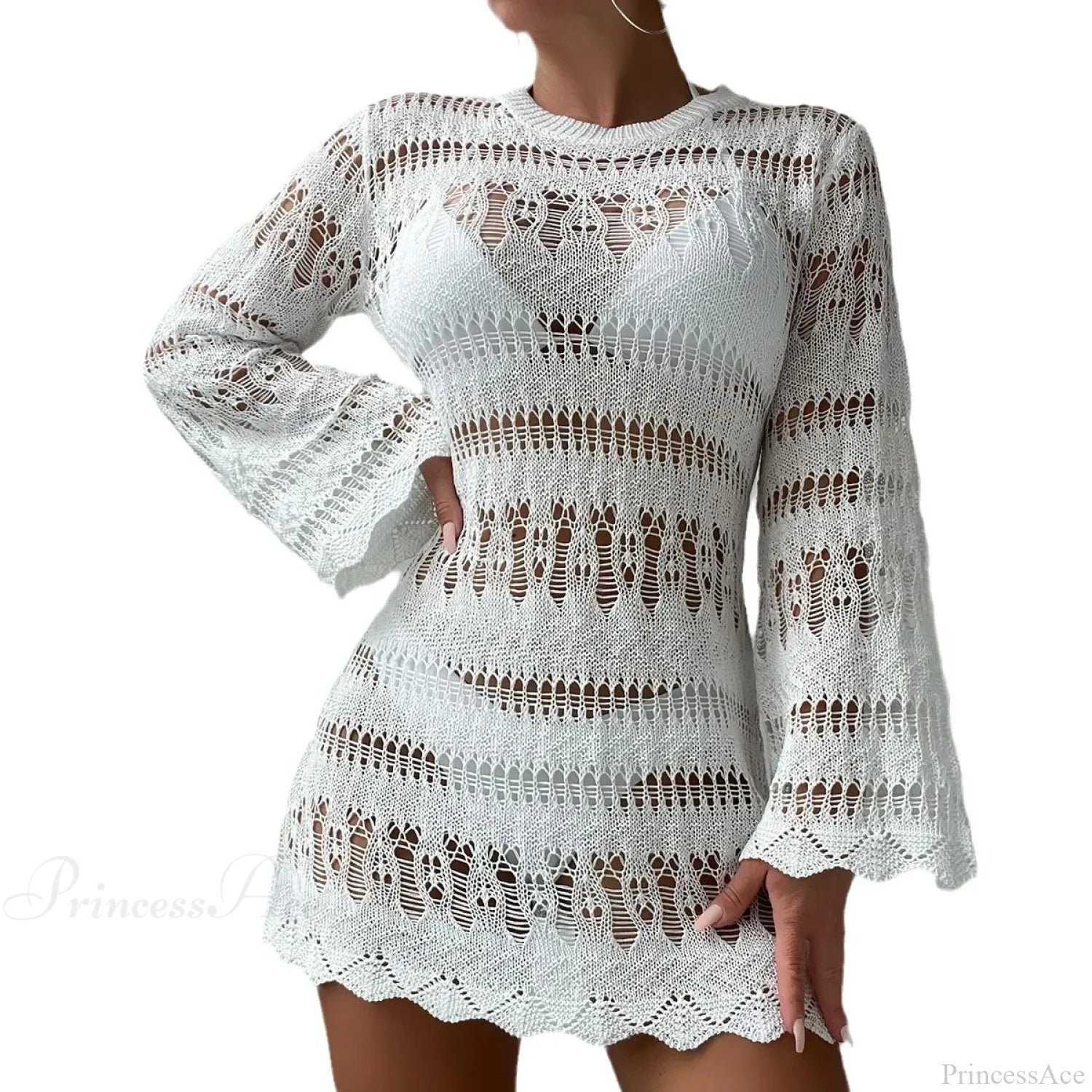 Knitted Hollow Out Backless Beach Mini Boho Dress Cover-Up