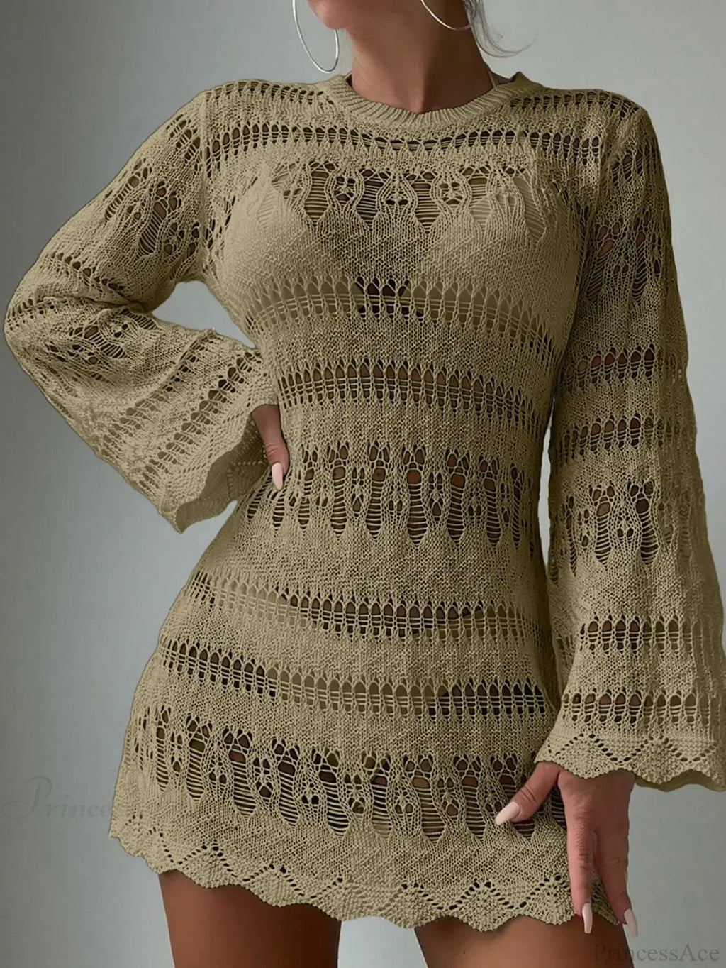 Knitted Hollow Out Backless Beach Mini Boho Dress Cover-Up