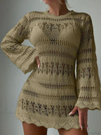 Knitted Hollow Out Backless Beach Mini Boho Dress Cover-Up