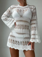 Knitted Hollow Out Backless Beach Mini Boho Dress Cover-Up