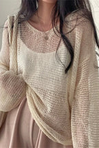 Knitted Openwork Loose Long Sleeve Blouse