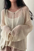 Knitted Openwork Loose Long Sleeve Blouse