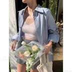 Korean Hip Hop Casual Blue Blouse Women