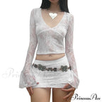 Lace Fairy Grunge V-Neck See-Through Slim Fit Stylish Elegant Trendy Classic Crop Top