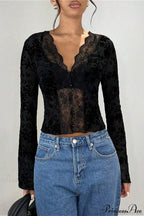 Lace Panel Leopard Slim Flared Sleeve Long Tee