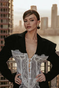 Lace Panel Fitted Shoulder Blazer