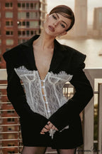 Lace Panel Fitted Shoulder Blazer