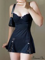 Black Lace Detail Mini Dress