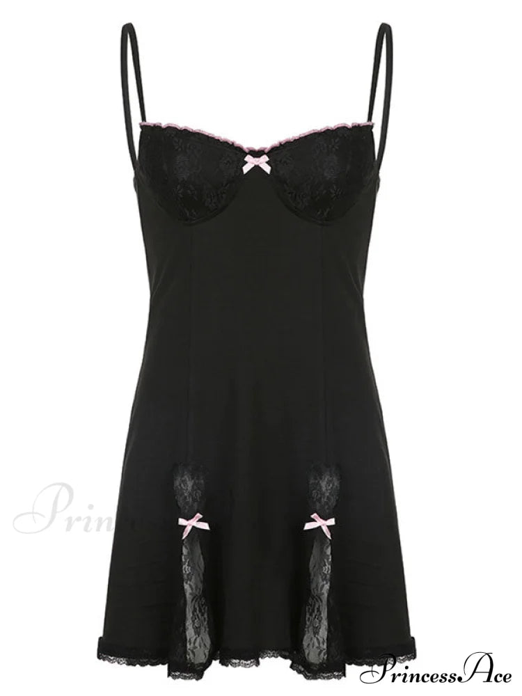 Black Lace Detail Mini Dress