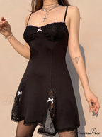 Black Lace Detail Mini Dress