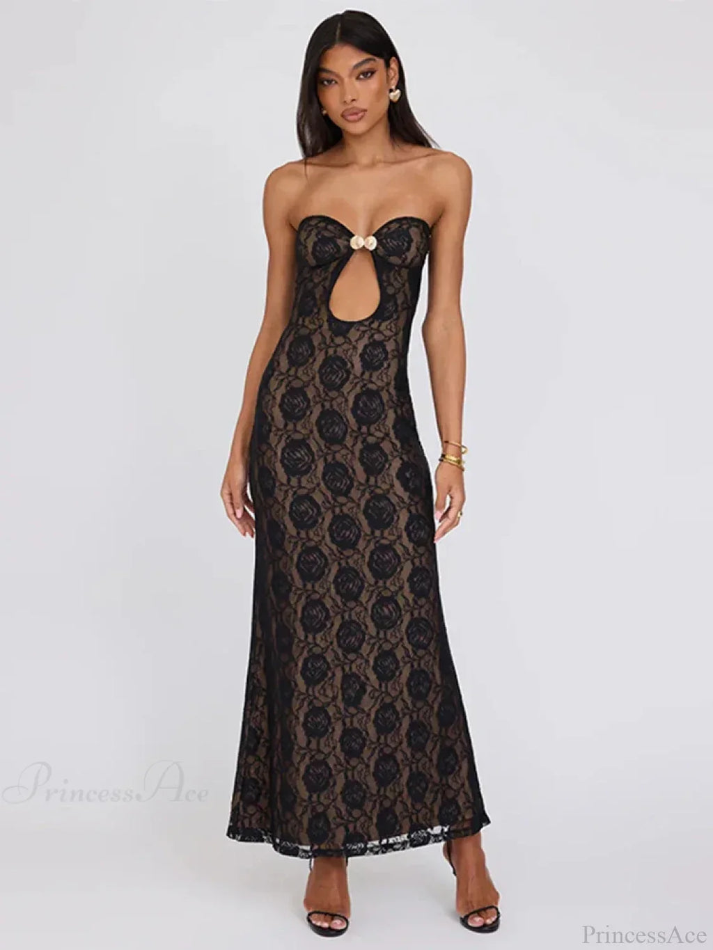 Lace Party Strapless Bodycon Long Floral Dress