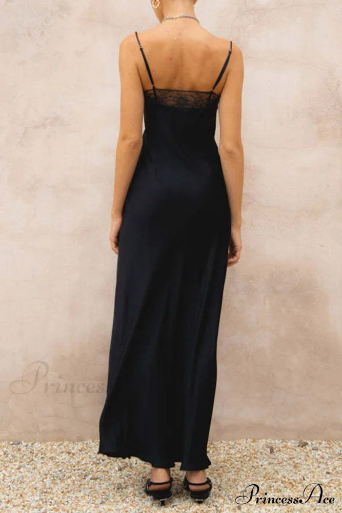 Lace Patchwork Cami Dress In Black