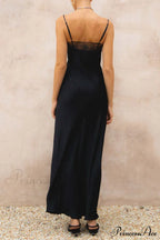 Lace Patchwork Cami Dress In Black