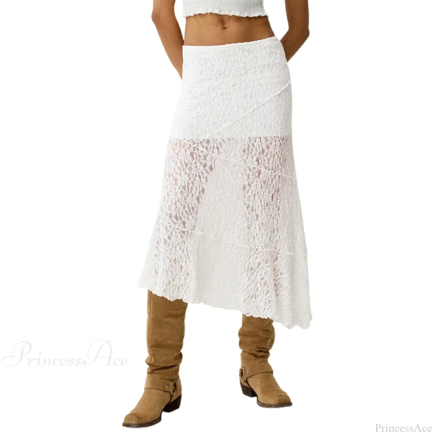 Lace Patchwork Low Waist Summer Long Skirt Casual