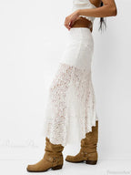 Lace Patchwork Low Waist Summer Long Skirt Casual