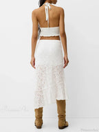 Lace Patchwork Low Waist Summer Long Skirt Casual