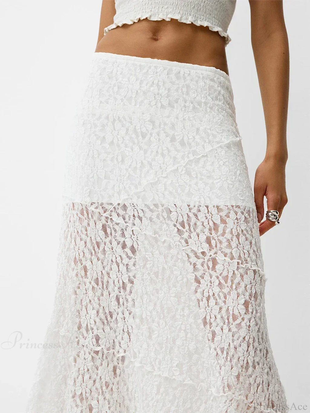 Lace Patchwork Low Waist Summer Long Skirt Casual
