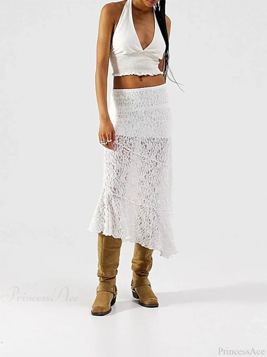 Lace Patchwork Low Waist Summer Long Skirt Casual