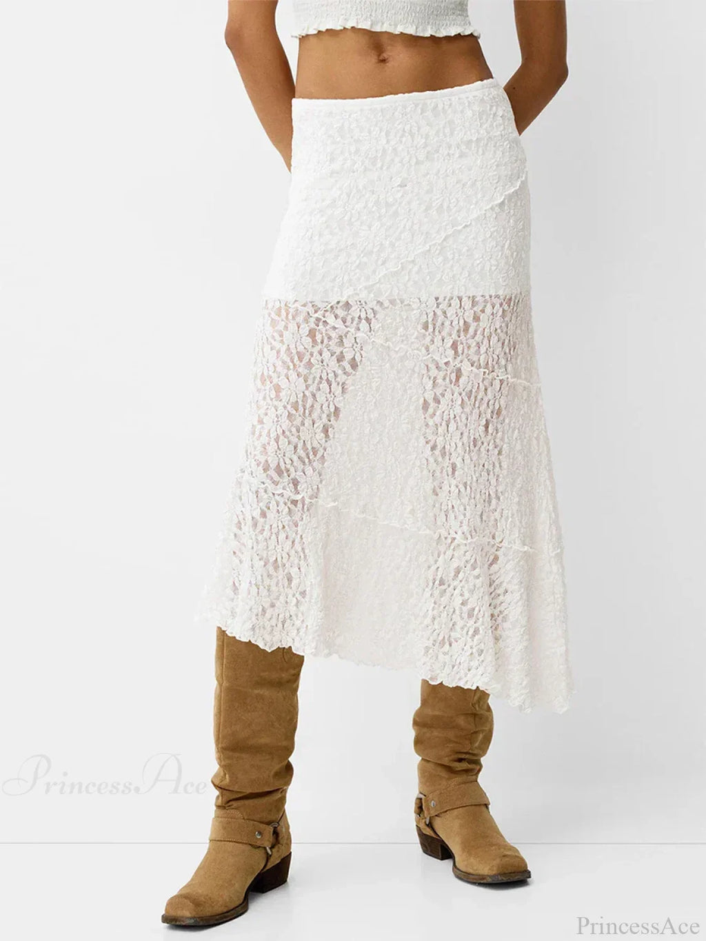Lace Patchwork Low Waist Summer Long Skirt Casual
