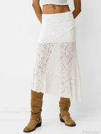 Lace Patchwork Low Waist Summer Long Skirt Casual