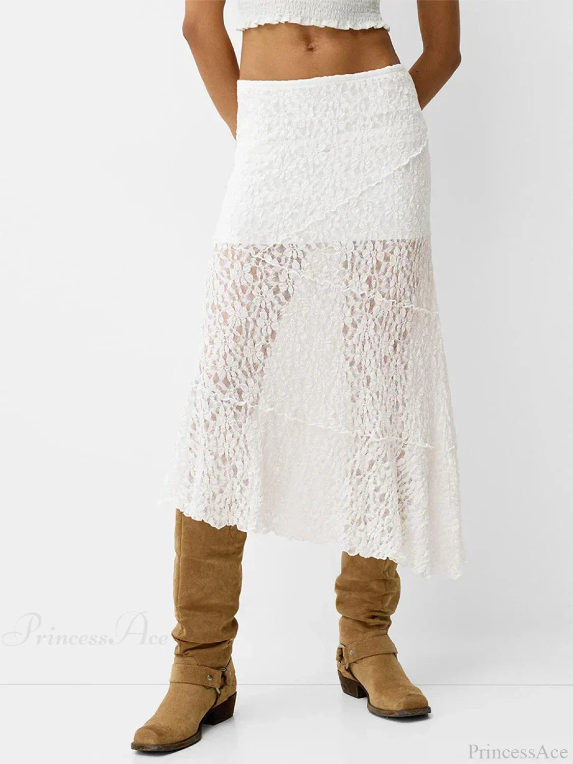 Lace Patchwork Low Waist Summer Long Skirt Casual