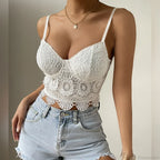 Lace Patchwork Slim Fit V-Neck Backless Crop Top