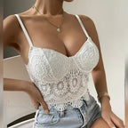 Lace Patchwork Slim Fit V-Neck Backless Crop Top