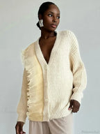 Lace Patchwork V-Neck Ribbed Cardigan