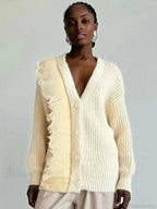 Lace Patchwork V-Neck Ribbed Cardigan