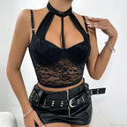 Lace Push-Up Hollow Mesh Slim Bustier Crop Top