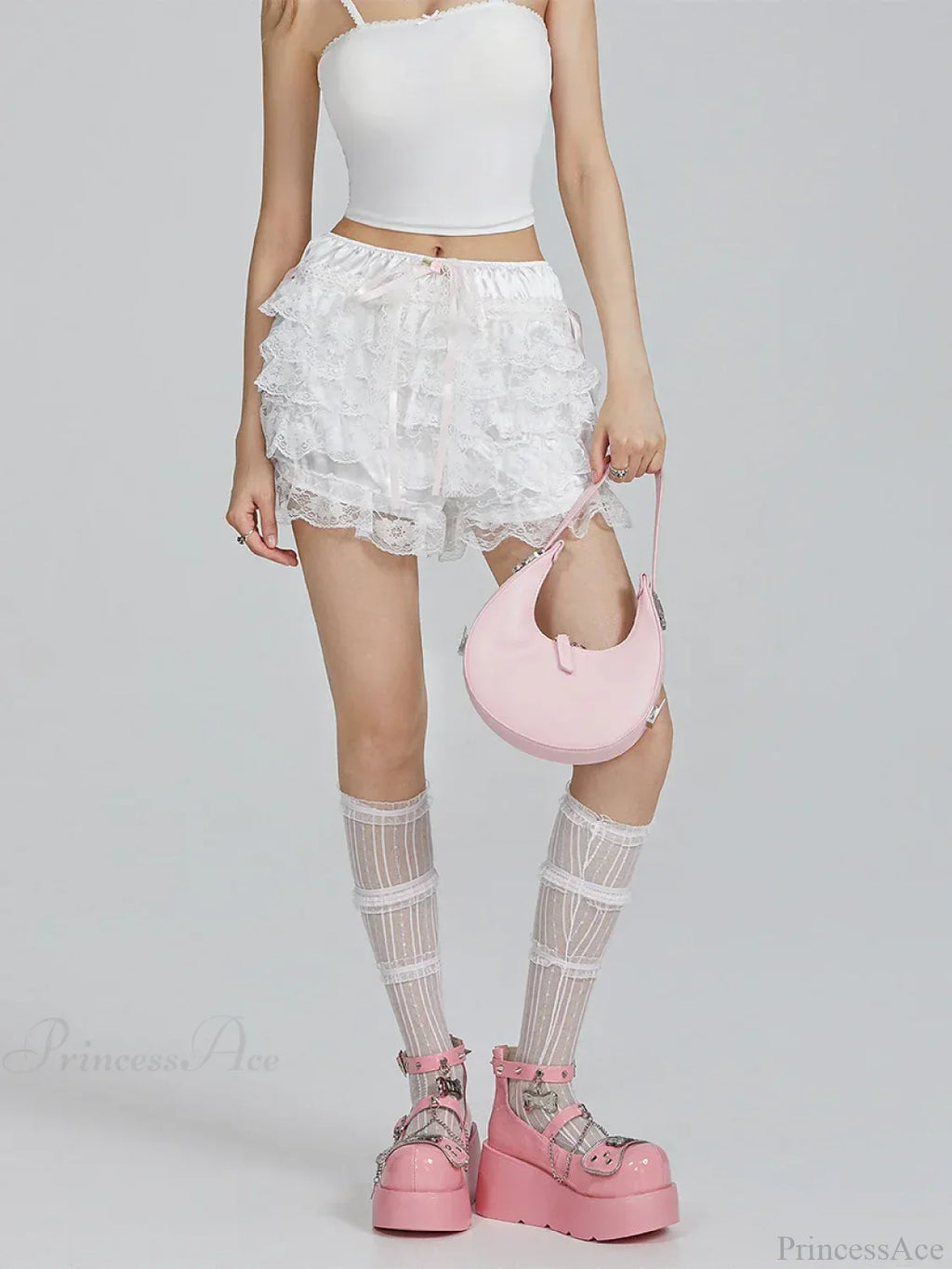 Lace Ruffled Bow Flower Short