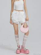 Lace Ruffled Bow Flower Short